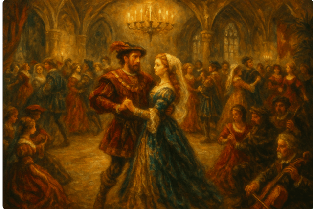 中世ヨーロッパの舞踏会のイメージ（AI作成）